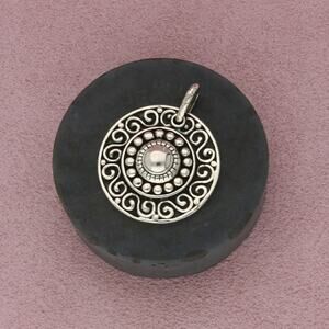 sterling silver beaded scroll disc pendant